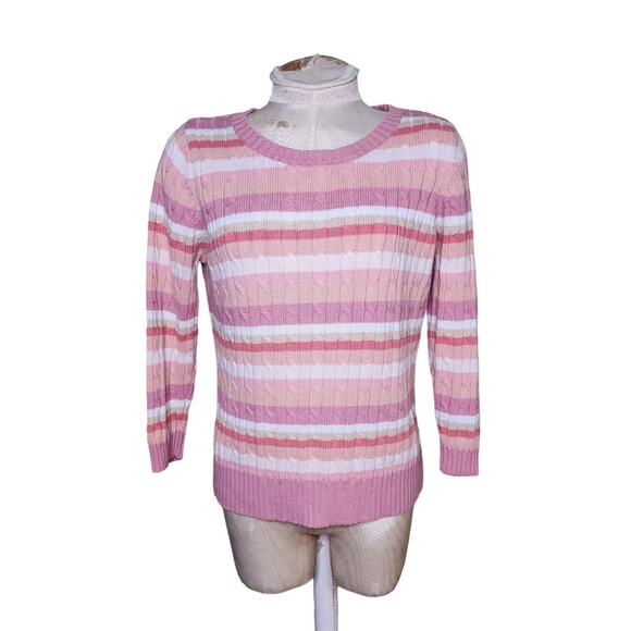 Villager Liz Claiborne Pull Over Striped Sweater 3/4 Sleeve Size‎ M - Picture 1 of 4